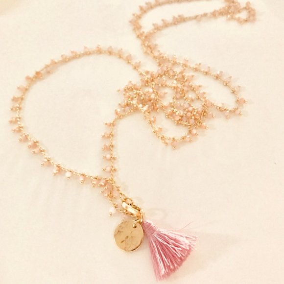 Club Monaco Jewelry - Club Monaco Pink Tassel and Quartz Beaded Necklace